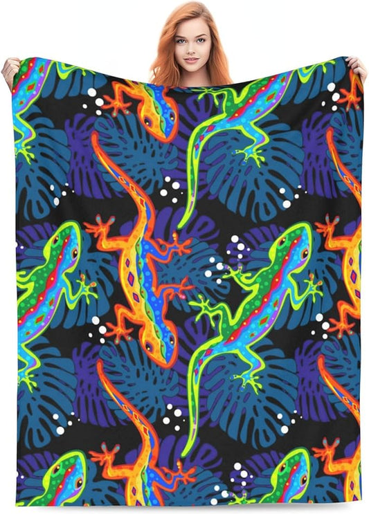 Lizard Throw Blanket Lizard Palm Decor Blanket Super Cozy Plush Lightweight Soft Plush Flannel Fleece Blanket Gifts for Reptiles Lover Girls Boys Kids Women Men for Sofa Bed Couch 50"X60"