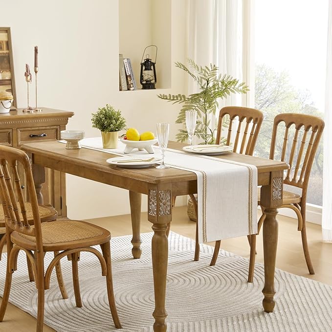 Wracra Jute Farmhouse Table Runner, Macrame Rustic Dining Table Runners 60 Inches Long for Everyday Use, 14x60 Inches, Jute