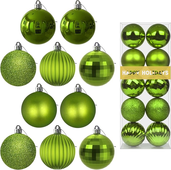 Lime Green 2.5" Christmas Balls Christmas Tree Decoration Ornaments Shatterproof Hanging Balls for Birthday Halloween Holiday Wedding Decorations Set of 10pcs