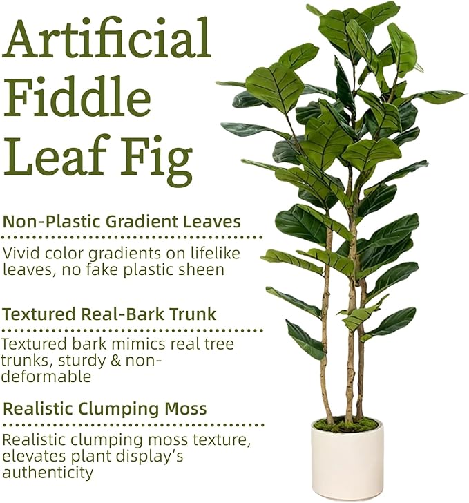 Artificial Tree with White Planter - Artificial Plants Indoor,Faux Tree Fake Floor Plant in Pot for Home Office Living Room Decor Indoor (Lyrata 5ft)