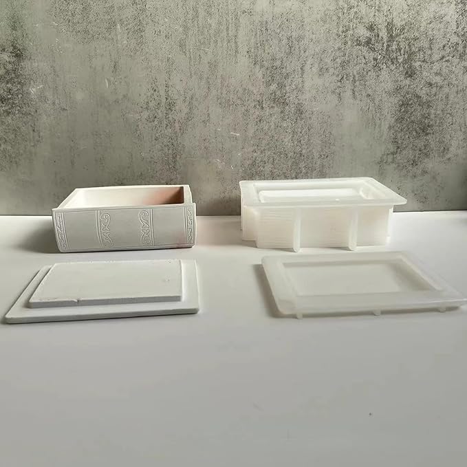 Book Shape Storage Box Concrete Flower Pot Silicone Mold with Cover Succulent Planter Pot Vase Mold Plaster Epoxy Resin Cement Clay Mould