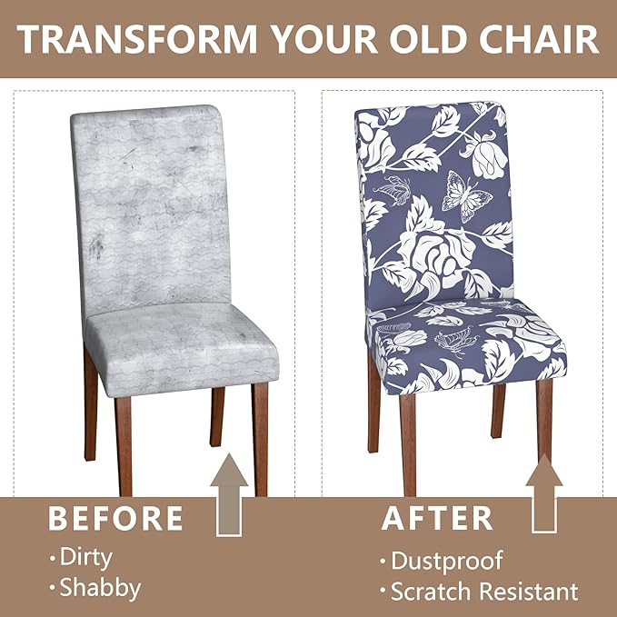 Stretch Dining Chair Covers Set of 2,Floral Print Chair Covers,Soft Removable Washable,Pet Friendly Furniture Protector,Universal Chair Slipcovers for Home, Kitchen,Ceremony Dining Room Seat