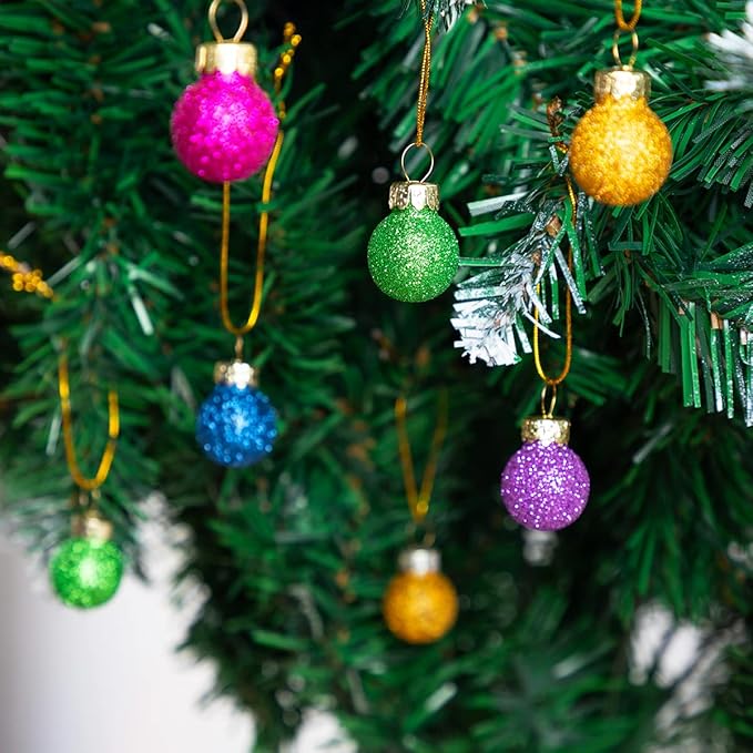 Joiedomi 36 Pcs Christmas Mini Glitter Glass Balls Ornaments, 1 Inch Multicolor Xmas Hanging Ball for Christmas Tree Decoration and Holiday Ornaments