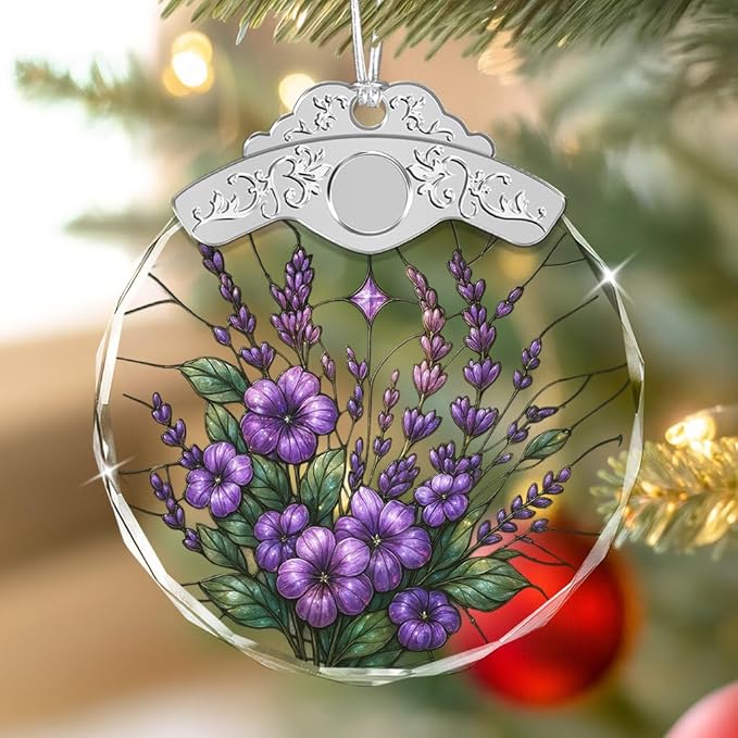 Christmas Ornaments - Purple Bauhinia & Violets Stained Glass Ornament - Xmas Decor - Ornaments for Christmas Tree - Holiday Presents - Gift Exchange Ideas - Car Hanging Decoration