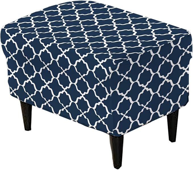 KRFOONN Stretch Ottoman Cover Slipcovers Rectangle Fit Length 27"-35" Footrest Stool Covers Printed Ottoman Cover for Foot Stool Furniture Protector with Non Slip Elastic Bottom, Color 28