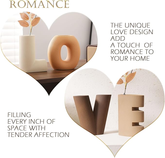 Ceramic Vase Set of 4 - Handcrafted Ceramic Vases for Home Decor & Shelf - Modern Farmhouse Decor for Kitchen, Office, Bedroom & Living Room Decorative Objects for Mantel, Table Centerpieces