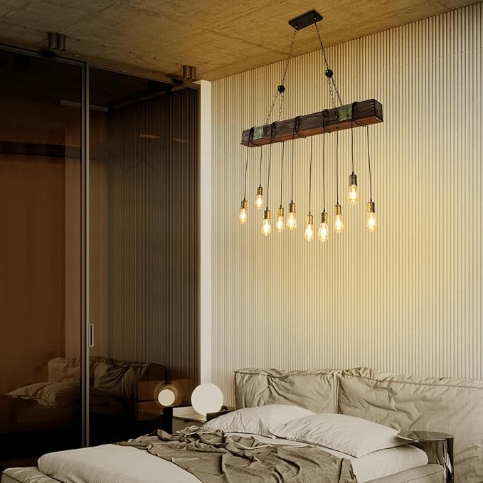 Hanging Light Chandelier,10-Light Chandelier with Adjustable Height,Large Pendant Light Flush Mount,Hanging Light Lantern,Lighting Fixture for Dining Room,Kitchen