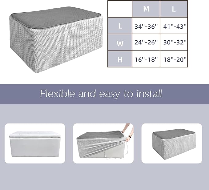 MEHIDFY Ottoman Cover, Waterproof Square Stool Slipcover, Quilted Stretch Furniture Protector, 28-32 Inches, Machine Washable (Grey, Medium)