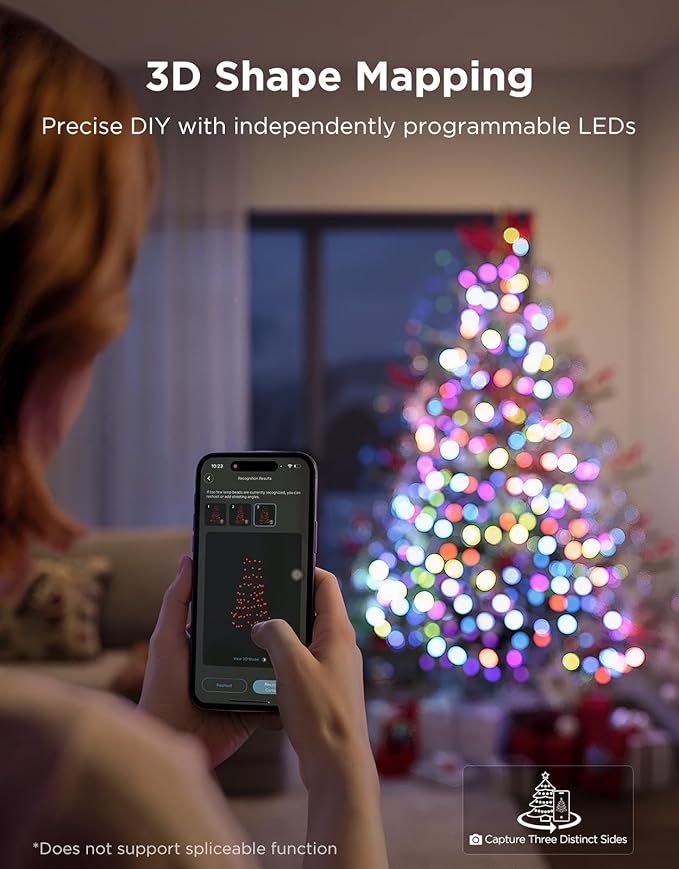 Govee Christmas Sparkle String Lights 66ft, RGBWIC String Lights with 250 Bullet-Head LEDs, App-Controlled, 140+ Scene Modes, 3D Shape Mapping, Music Sync, Works with Alexa, Indoor Holiday Decorations