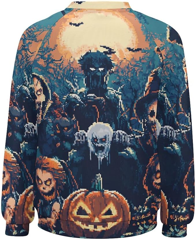 Halloween Sweatshirts for Women Funny and Spooky Print Crewneck Oversized Pullover Outdoor Lounge Fashion Sweater