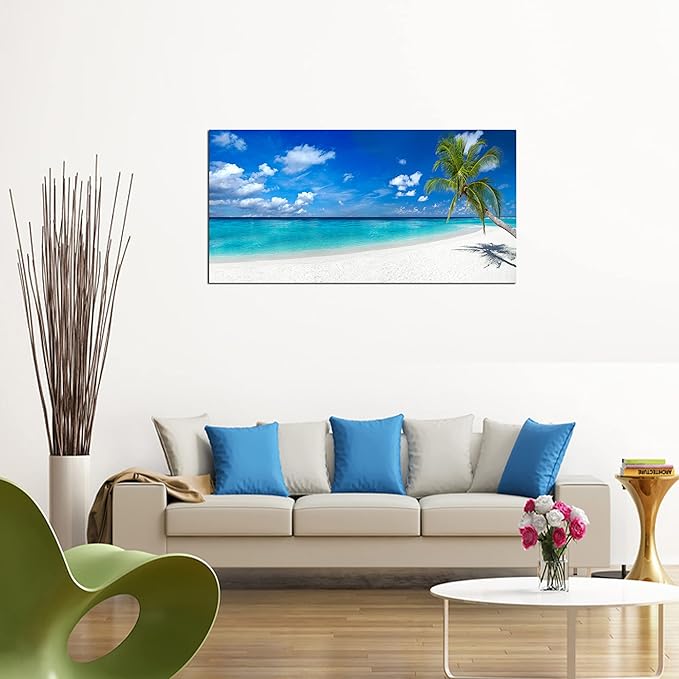 XXMWallArt FC2462 Seascape Wall Art Tropical Paradise Beach With White Sand and Coco Palms Canvas Wall Art Summer Beach Nature Pictures for Living Room Bedroom Home and Office Wall Decor