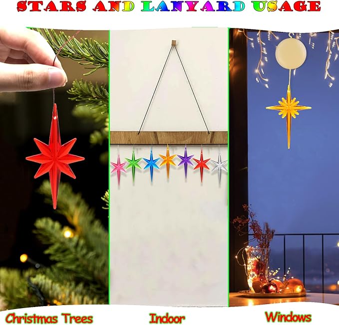21Pack Star Topper Ornaments for Replacement Ceramic Christmas Tree - 7 Colors Plastic Modern Stars Hanging Decor Accessories