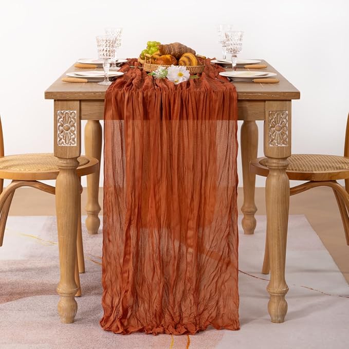 MLMC 12 Pack Terracotta Cheesecloth Table Runner 10ft Rustic Burnt Orange Table Runner for Outdoor Picnic Gatherings Party Events Thanksgiving Decor