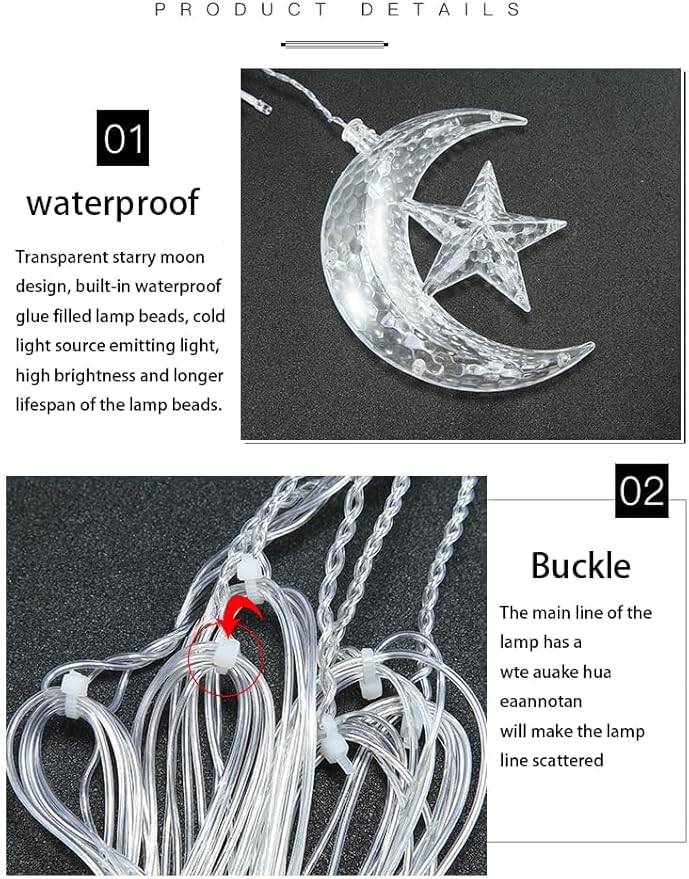 LED Starry Moon Light String Small Colored Light Starry Moon Curtain Light Outdoor Camping Courtyard Decorative Light (Moon Embraces Star)