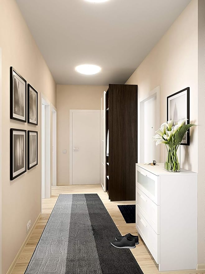 Custom Size Hallway Runner Rug, Slip Resistant, 26 Inch Wide X Your Choice of Length, Squares Anthracite, 26 Inch X 24 feet