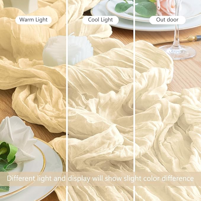 Wokceer Cheesecloth Table Runner Beige 10FT Boho Christmas Gauze Cheese Cloth Table Runner for Party Easter Rustic Sheer Table Runners for Baby Bridal Shower Wedding Table Decor