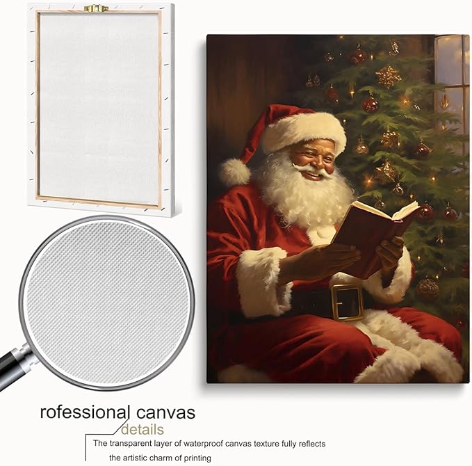 Christmas African American Santa Poster,Vintage Black Santa Reading Print,12x16inch Framed Art for Library Study Room Decor