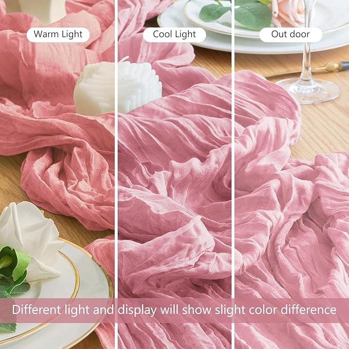 Wokceer Cheesecloth Table Runner Pink Valentine's Day 10FT Boho Gauze Cheese Cloth Table Runner for Party Long Rustic Sheer Runners for Baby Bridal Shower Wedding Easter Decor