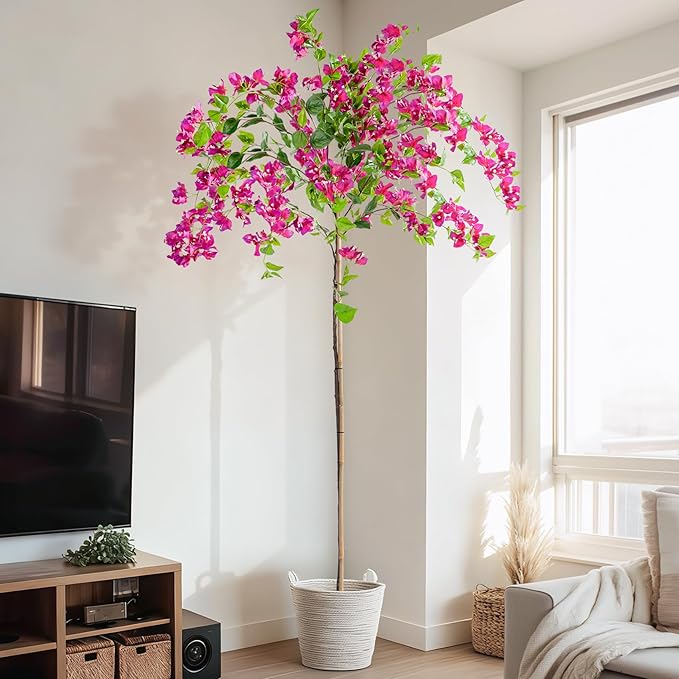 6FT Artificial Bougainvillea Tree Artificial Tree Tall Potted Fake Bougainvillea Trees for Outdoor Indoor Lifelike Potted Faux Plants with Wood Trunk and Flowers Office Wedding Home Decor