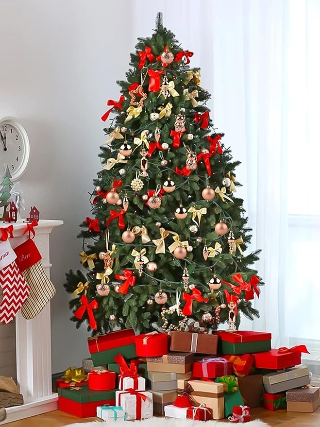 Kalolary Christmas Ball Ornaments 30PCS Xmas Hanging Balls Shatterproof Christmas Decorations Matte Shiny Christmas Tree Balls Assorted Christmas Decor for Wedding Party Festival Supplies (Rose Gold)