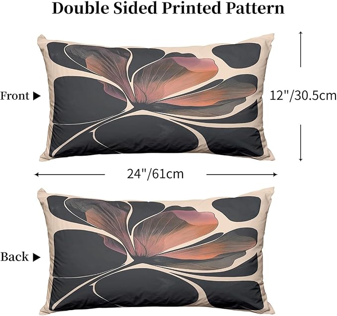 Dark Floral Pillow Protectors with Zipper Standard Size Boho Botanical Pillow Covers Set of 2 Vintage Neutral Moody Black Flower Pillowcases Mid Century Modern Bed Pillow Covers 24"X12"