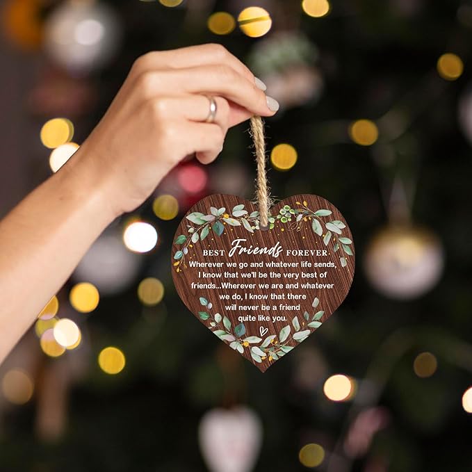 SIABERTERL MDF Christmas Ornaments Best Friend Ornament 2025 Edition Friendship Forever BFF Tree Ornament Ceramic Keepsake with Double-Sided Printing and Ribbon Gift Box Packaging with Greeting Card