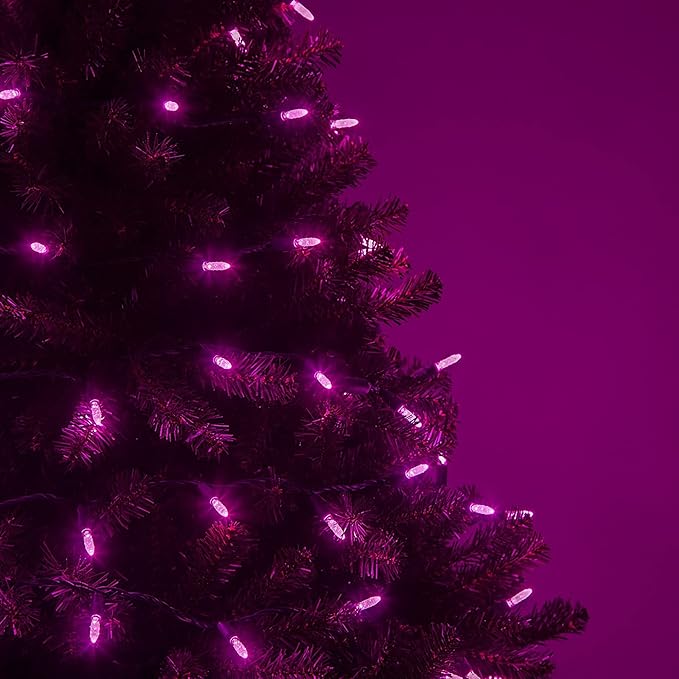 M5 LED Mini Ice Pink Prelamped Light Set, Green Wire - 70 M5 Pink LED Christmas Lights, 4" Spacing