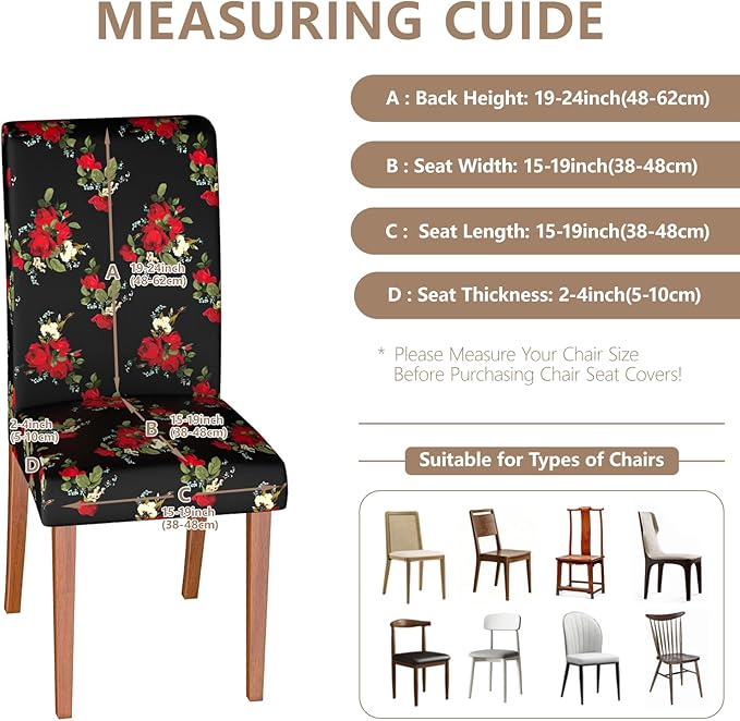Stretch Dining Chair Covers Set of 2,Floral Print Chair Covers,Soft Removable Washable,Pet Friendly Furniture Protector,Universal Chair Slipcovers for Home, Kitchen,Ceremony Dining Room Seat