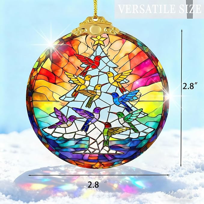 Hummingbird Stained Glass Christmas Ornaments 2025,Hanging Ornaments for Christmas Tree,2.8 * 2.8 * 0.2inch Tree Decor