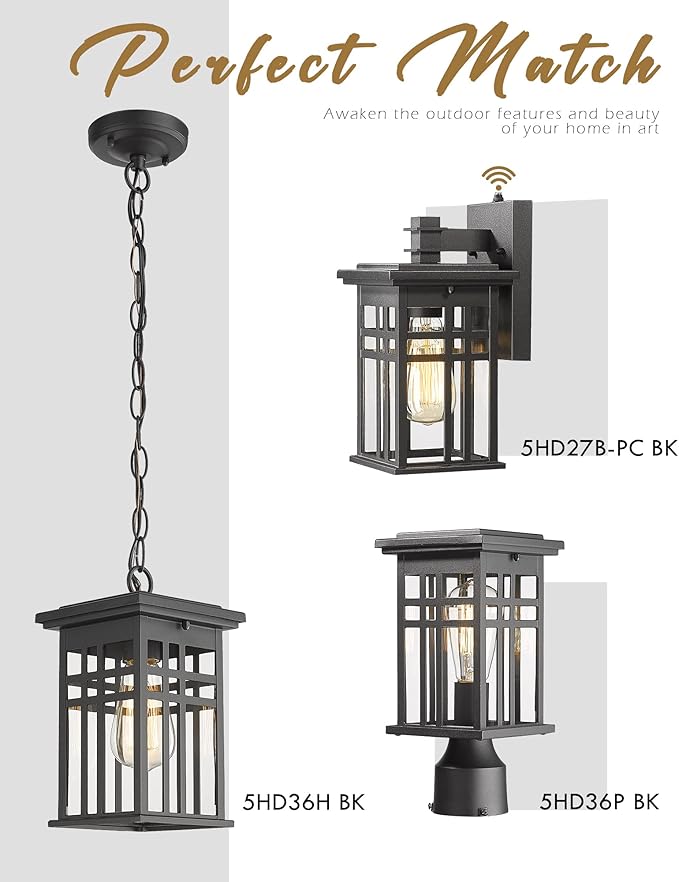 HWH INVESTMENT Industrial Outdoor Post Lantern, Exterior Pillar Light, Waterproof Pole Lantern with Clear Glass Shade, Matte Black Finish, 5HD36P BK