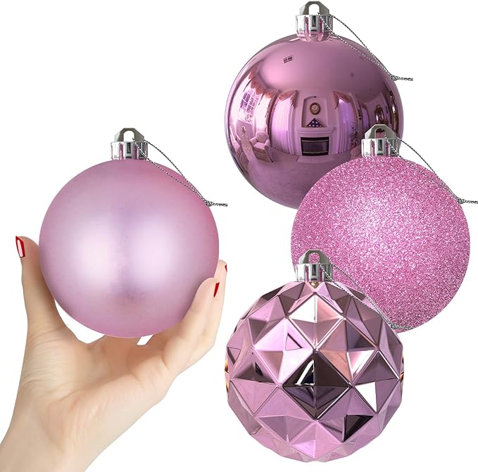 Bubblegun Pink 4.0" Large Christmas Balls - Christmas Tree Decoration Ornaments Shatterproof Hanging Balls for Birthday Halloween Holiday Wedding Decorations Set of 4pcs