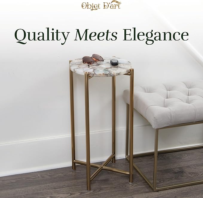 OBJET D'ART Small Round Gold End Tables, Melba, 22'' Height, Vintage Metal Accent, Side, Pedestal, Coctail and Drink Tables for Living Room and Small Spaces