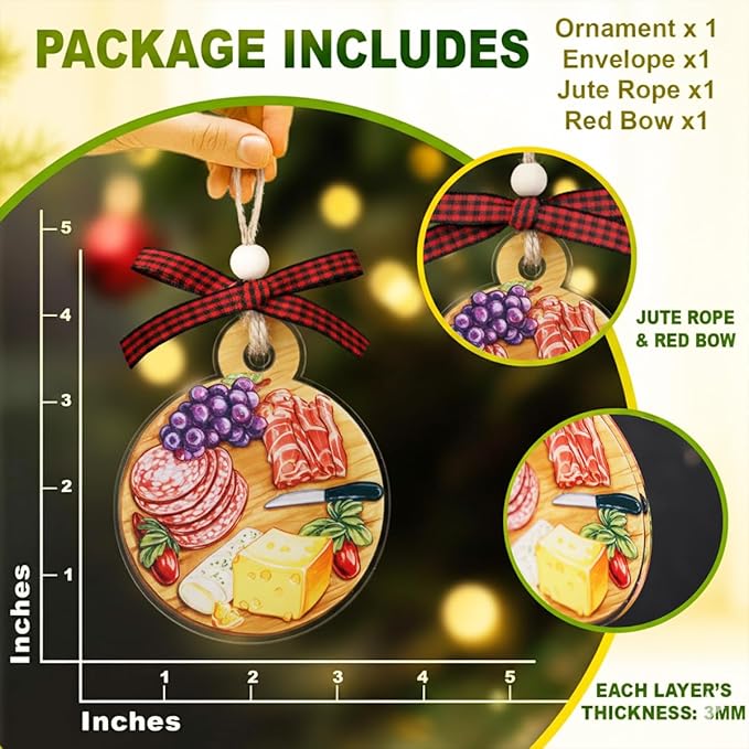 Charcuterie Board Ornament - Charcuterie Ornament for Christmas Tree - Christmas Food Gift for Food Lovers, Men, Women - Funny Acrylic Christmas Tree Hanging Kitchen Decor Ornaments 2025
