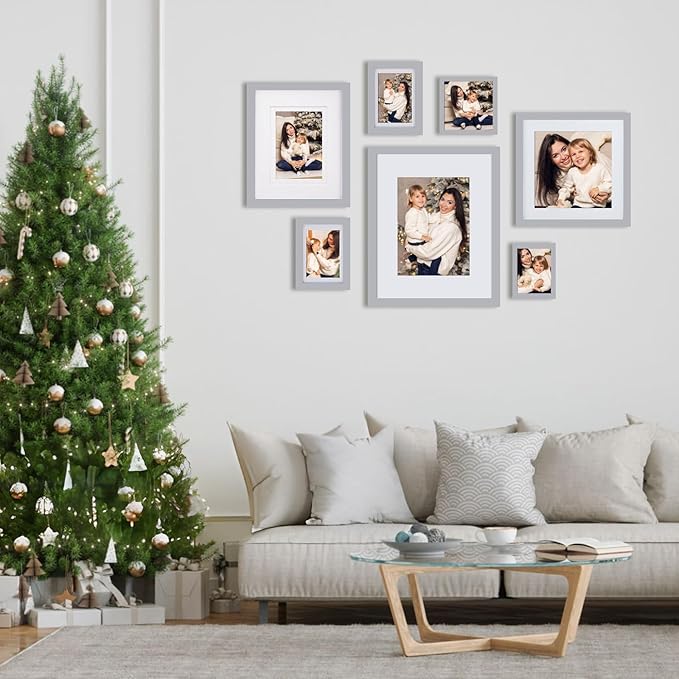 Egofine 12x16 Picture Frames with Plexiglass, Display Pictures 9x12/11x14 with Mat or 12x16 Without Mat Set of 4 for Wall Mounting,Light Grey