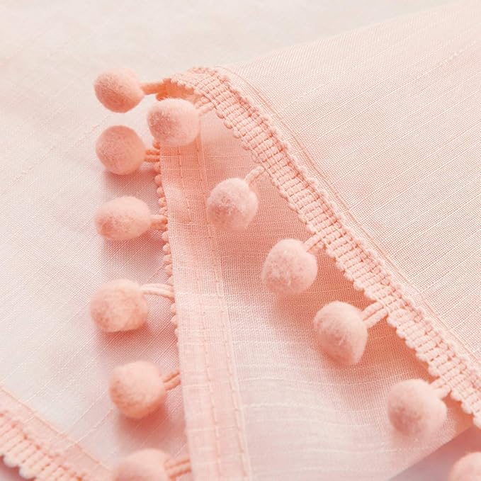 Treatmentex Pom-Pom Sheer Curtains for Girls Bedroom 63" Sheers for Living Room Window Drapes 52" w 2pack Blush Pink Rod Pocket