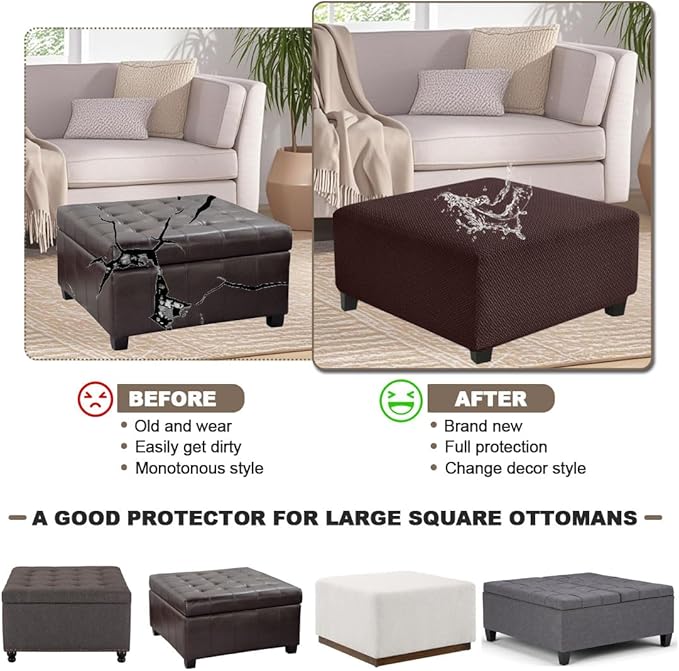 Levoberg Waterproof Square Ottoman Cover Large Square Folding Storage Ottoman Bench Slipcovers Footrest Stool Covers Oversized Ottoman Coffee Table Covers Cube with Elastic Bottom L Coffee