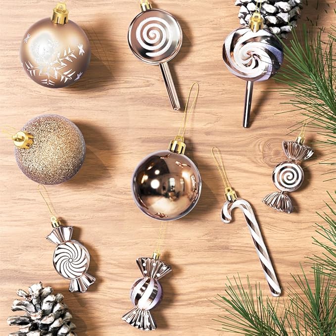 36 Pcs Christmas Ornaments, MOYEE Shatterproof Plastic Christmas Ornaments for Tree - Candy Cane Christmas Decorations Candies Christmas Ball Ornaments (Sliver)