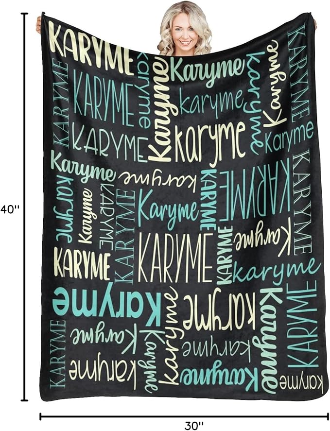 Personalized Blankets with Names Baby Gifts for Girls Boys Custom Soft Fleece and Sherpa Name Blanket for Kids and Adults Birthday for Daughter Son Granddaughter Grandson (Black)