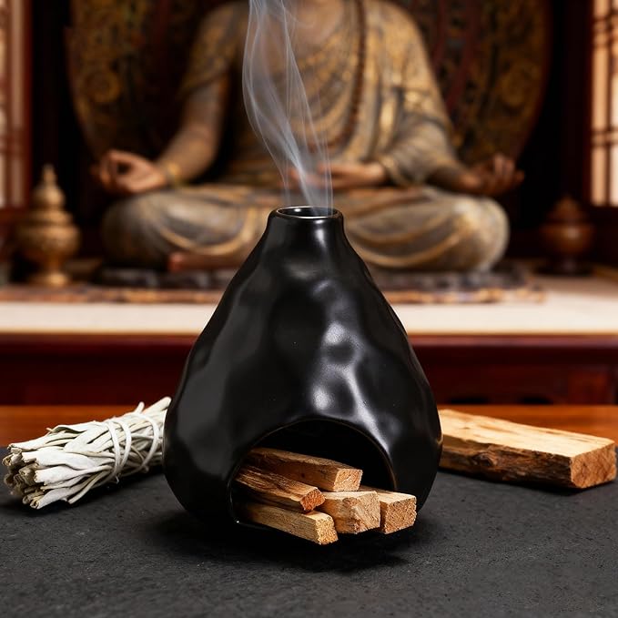 Palo Santo Sticks Holder Ceramic Incense Burner Holder Smudge Bowl for Sage Incense Cone Yoga Spiritual Meditation Room Home Decor Gift Mini Chiminea Ash Catcher