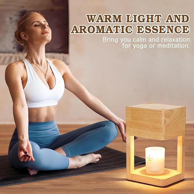 Candle Warmer Lamp Wood with Timer, Dimmable Electric Candle Lamp Warmer for Jar Candles, 2 * 35 Watt Bulb, Birthday Gifts for Mom, Decorative Wooden Candle Lamp for Bedroom Home Decor