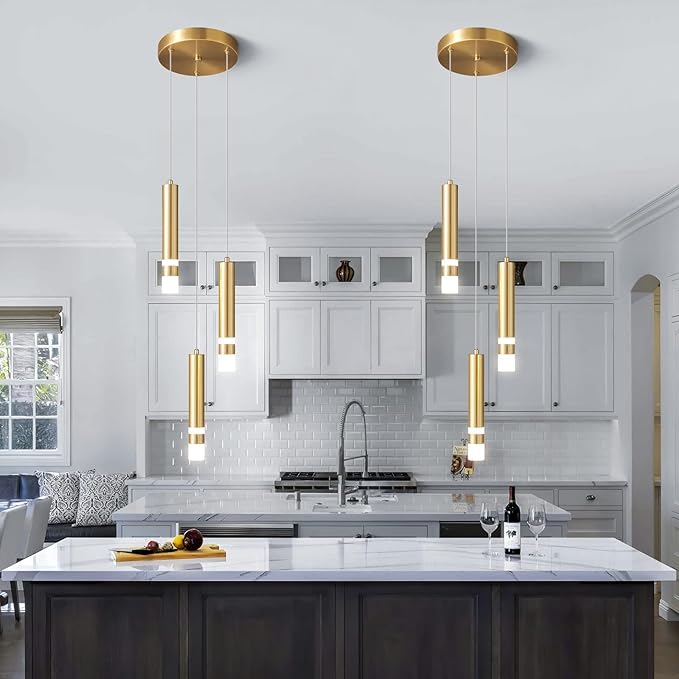 Modern Pendant Light Kitchen Fixture Dimmable LED Gold Mini Pendant Lighting fo Kitchen Island Bedroom Bedside Table Small Pendant Lights (3-Light)