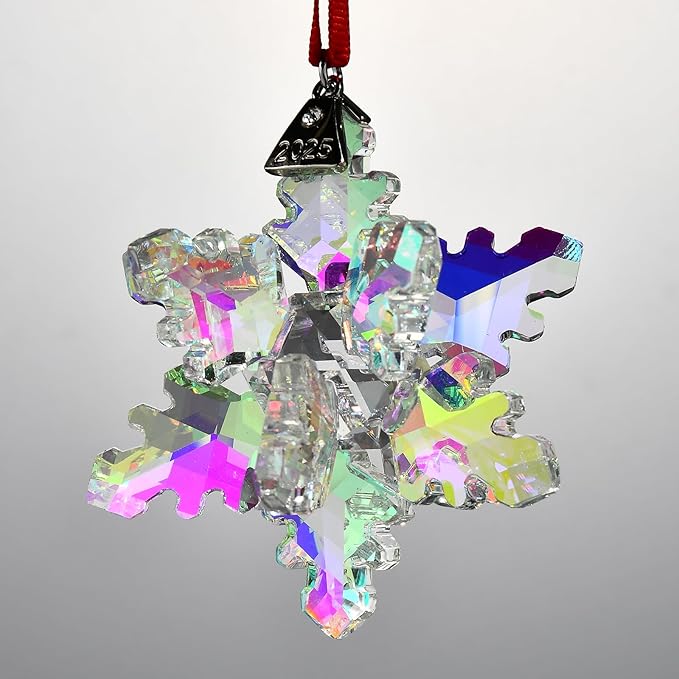 2025 Annual Edition 3D Crystal Snowflake Christmas Ornaments Christmas Tree Ornaments Crystal Sun Catcher Home Hanging Decor (3D-Colorful)