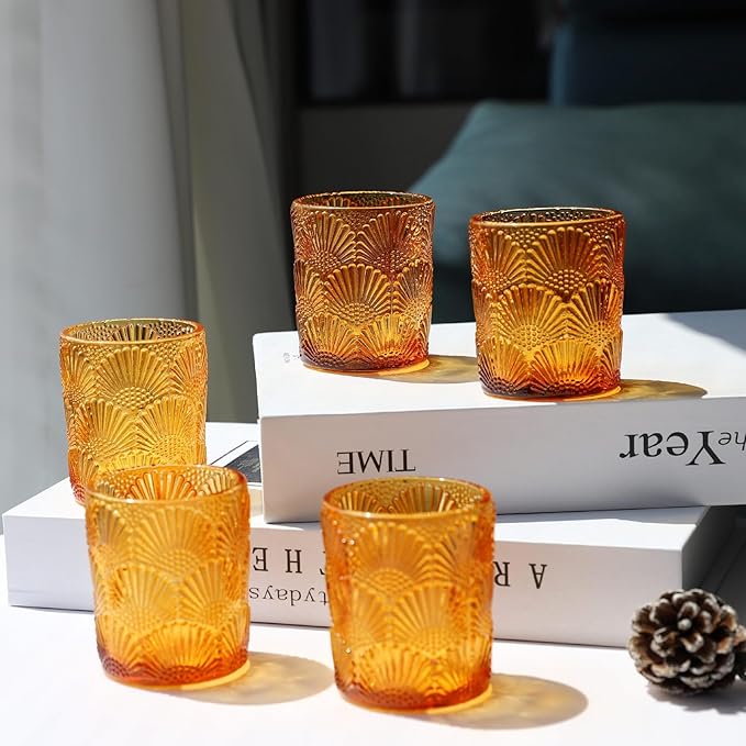 Woho 24pcs Amber Votive Candle Holders, Glass Tea Lights Candle Holder for Wedding Table Centerpiece, Vintage Tealight Candle Holder Decor for Anniversary, Bridal Shower Christmas Party