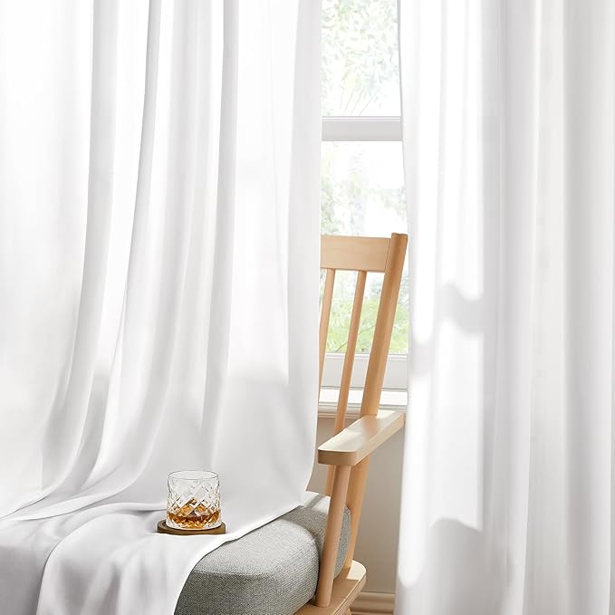 HOMEIDEAS Non-See-Through White Privacy Sheer Kitchen Curtains 24 Inches Long 2 Panels Set Light Filtering Short Tier Curtains for Living Room Bedroom Cafe Window Drapes, W30xL24