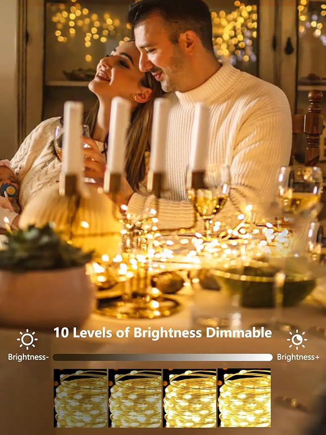 2 Pack 100 LED Fairy Lights Battery Operated with Remote, 33FT Waterproof Twinkle Lights with Timer & 8 Modes, Fairy String Lights Outdoor Indoor for Bedroom Classroom DIY Christmas Decor (Warm White)