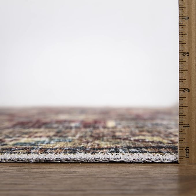 Bloom Rugs Caria Washable Non-Slip 8x10 Rug - Dark Red/Multicolor Traditional Area Rug for Living Room, Bedroom, Dining Room, and Kitchen - Exact Size: 7'8" x 10'