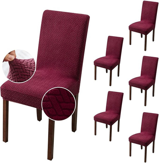Genina Chair Covers for Dining Room Chair Covers Dining Chair Slipcovers Stretch Kitchen Parsons Chair Cover (Wine Red, 6 PCS)