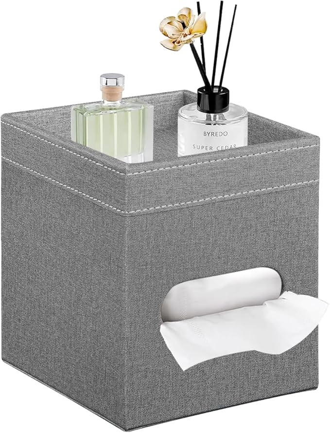 PU Leather Square Tissue Box Cover with Storage Tray,Modern Decorative Tissue Holder for Bathroom Vanity Night Stands, Office Desk,Stylish Tissue Holder for Home & Office Décor