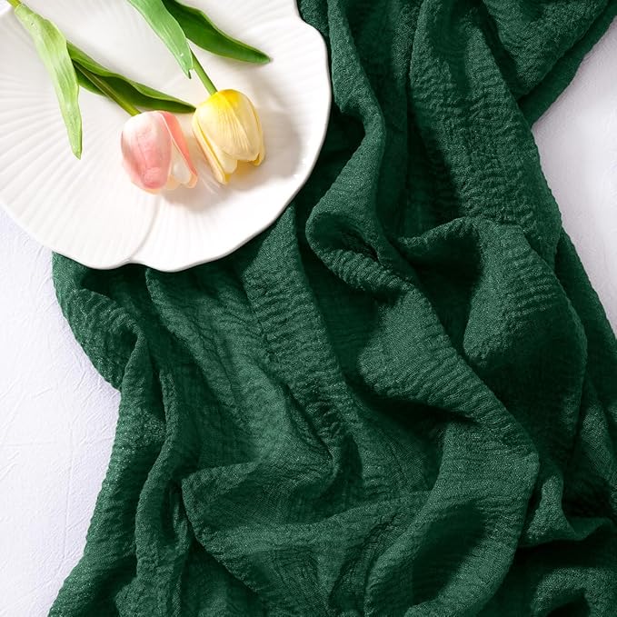Socomi Emerald Green Valentine's Day Cheesecloth Table Runner Gauze 120 Inch Rustic Boho Cheese Cloth Runner for Wedding Party Baby Bridal Shower Centerpiece Decoration Holiday Home Decorations
