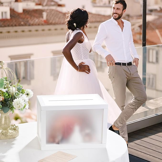 AW BRIDAL Frosted Wedding Card Box for Reception, 10.5"x7"x7" Money Envelope Box Holder for Graduation Honeymoon Fund, Gifts for Bridal Shower Birthday Party